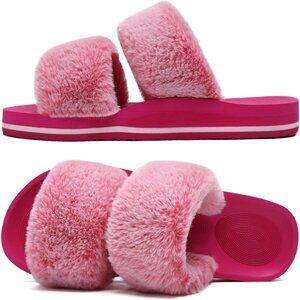 Womens Slides Fuzzy Slippers Open Toe Fluff Slippers